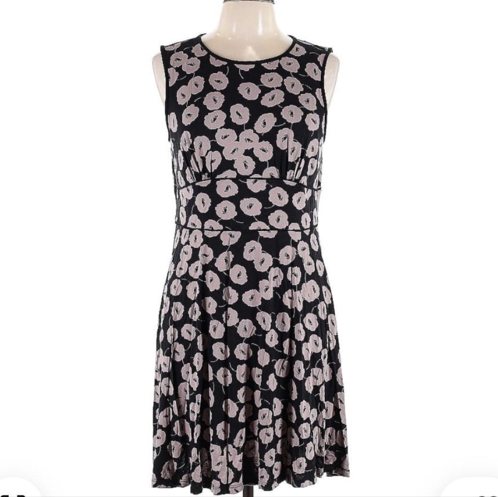 LOFT Black and White Fit and Flare Midi Dress